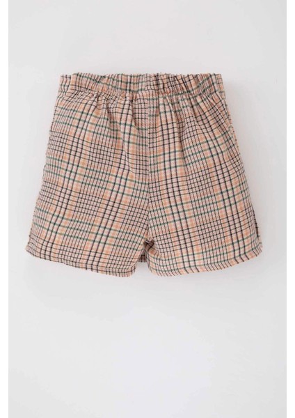 Kız Bebek Kareli Pileli Flanel Etek