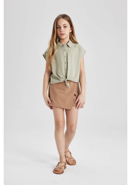 Kız Çocuk Cropped Fit Kısa Kollu Gömlek C0819A824SM
