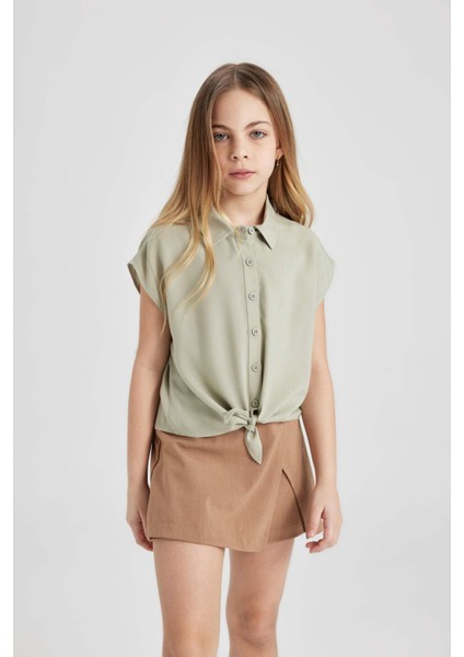 Kız Çocuk Cropped Fit Kısa Kollu Gömlek C0819A824SM