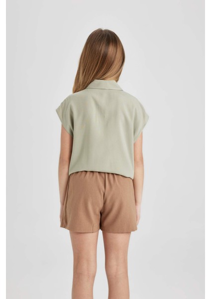 Kız Çocuk Cropped Fit Kısa Kollu Gömlek C0819A824SM