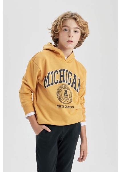 Erkek Çocuk Oversize Geniş Kalıp Kapüşonlu Baskılı Sweatshirt B7104A824SP