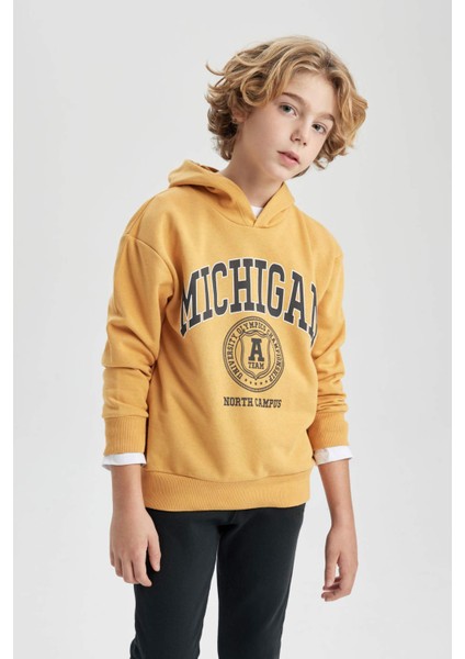 Erkek Çocuk Oversize Geniş Kalıp Kapüşonlu Baskılı Sweatshirt B7104A824SP
