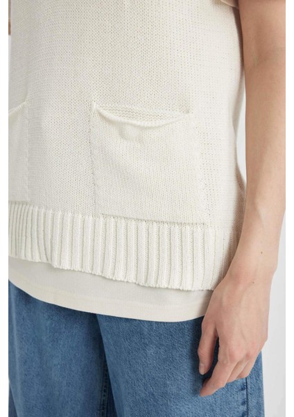 Regular Fit V Yaka Triko Süveter B8371AX24SP