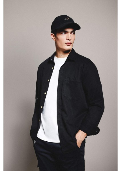 Regular Fit Polo Yaka Pamuklu Uzun Kollu Siyah Gömlek B4140AX24SP