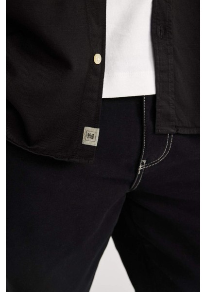 Regular Fit Polo Yaka Pamuklu Uzun Kollu Siyah Gömlek B4140AX24SP