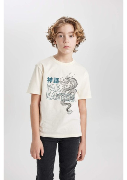 Erkek Çocuk Bisiklet Yaka Baskılı Kısa Kollu Tişört C0954A824SM