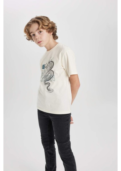 Erkek Çocuk Bisiklet Yaka Baskılı Kısa Kollu Tişört C0954A824SM