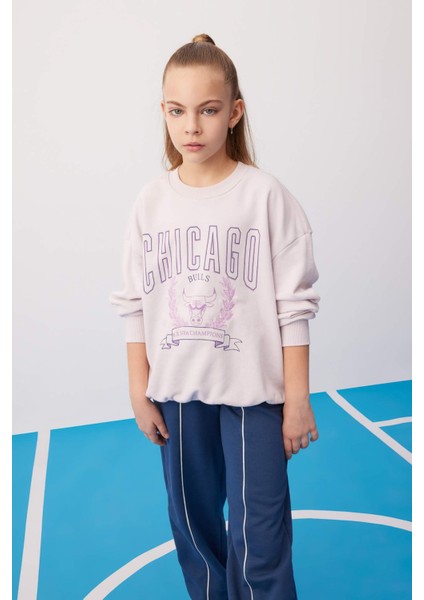 Kız Çocuk NBA Chicago Bulls Oversize Geniş Kalıp Bisiklet Yaka Sweatshirt C0802A824SP