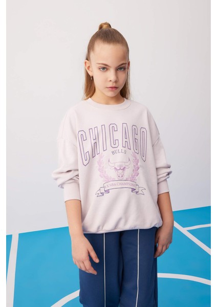 Kız Çocuk NBA Chicago Bulls Oversize Geniş Kalıp Bisiklet Yaka Sweatshirt C0802A824SP