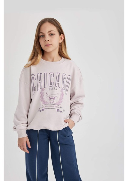 Kız Çocuk NBA Chicago Bulls Oversize Geniş Kalıp Bisiklet Yaka Sweatshirt C0802A824SP