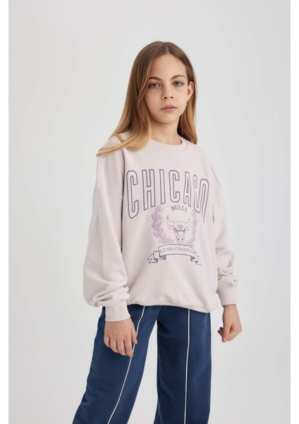 Kız Çocuk NBA Chicago Bulls Oversize Geniş Kalıp Bisiklet Yaka Sweatshirt C0802A824SP