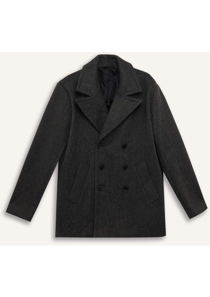 Su Geçirmez Regular Kalıp Kısa Kaşe Kaban Ceket Yaka Düğmeli Apoletli Kemerli Astarsız C0924AX24AU