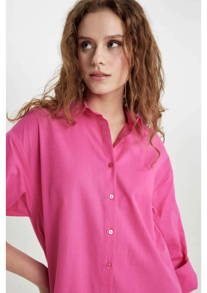 Regular Fit Pamuklu Plaj Gömleği-Fall in Love W8241AZ24SM