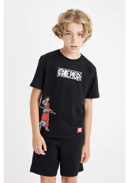 Erkek Çocuk One Piece Bisiklet Yaka Kısa Kollu Tişört