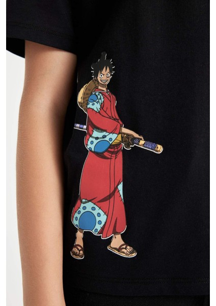 Erkek Çocuk One Piece Bisiklet Yaka Kısa Kollu Tişört