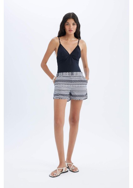 Regular Fit Etnik Desenli Deniz Şortu-Fall in Love T5232AZ24SM