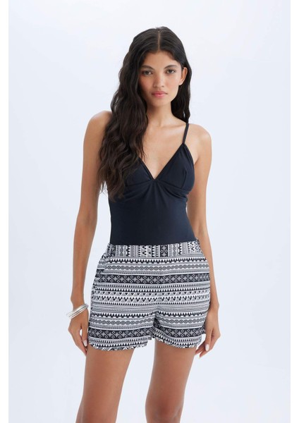 Regular Fit Etnik Desenli Deniz Şortu-Fall in Love T5232AZ24SM