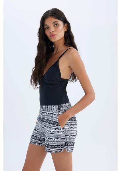 Regular Fit Etnik Desenli Deniz Şortu-Fall in Love T5232AZ24SM