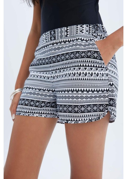 Regular Fit Etnik Desenli Deniz Şortu-Fall in Love T5232AZ24SM
