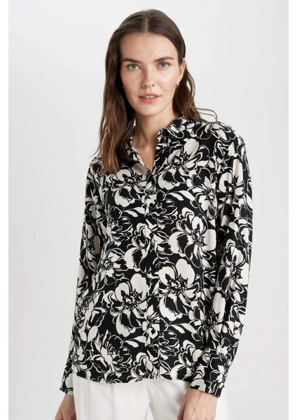 Oversize Desenli Uzun Kollu Gömlek Tunik B9232AX24SP