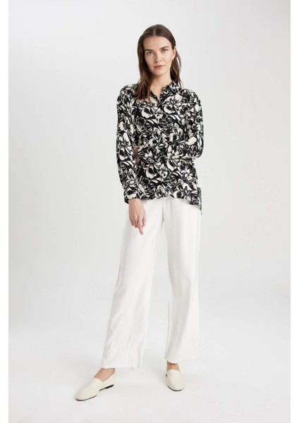 Oversize Desenli Uzun Kollu Gömlek Tunik B9232AX24SP