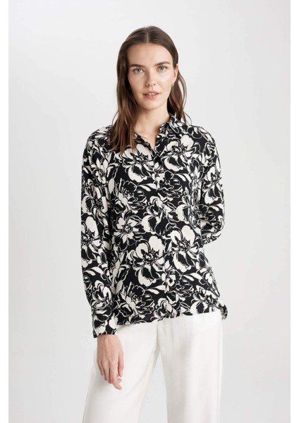 Oversize Desenli Uzun Kollu Gömlek Tunik B9232AX24SP