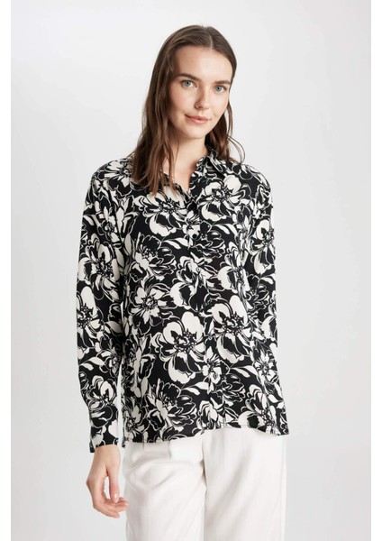 Oversize Desenli Uzun Kollu Gömlek Tunik B9232AX24SP