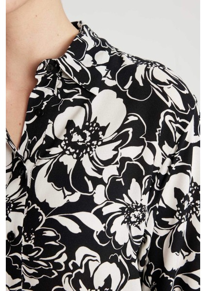 Oversize Desenli Uzun Kollu Gömlek Tunik B9232AX24SP