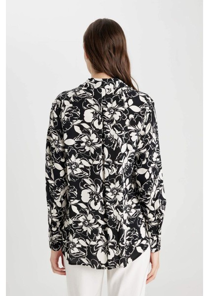 Oversize Desenli Uzun Kollu Gömlek Tunik B9232AX24SP