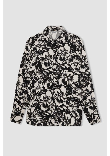 Oversize Desenli Uzun Kollu Gömlek Tunik B9232AX24SP