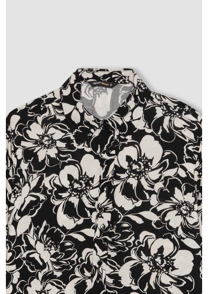 Oversize Desenli Uzun Kollu Gömlek Tunik B9232AX24SP