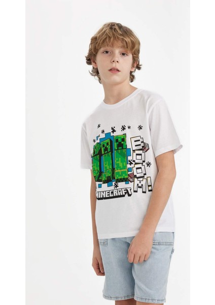 Erkek Çocuk Minecraft Bisiklet Yaka Kısa Kollu Tişört B7946A824SM