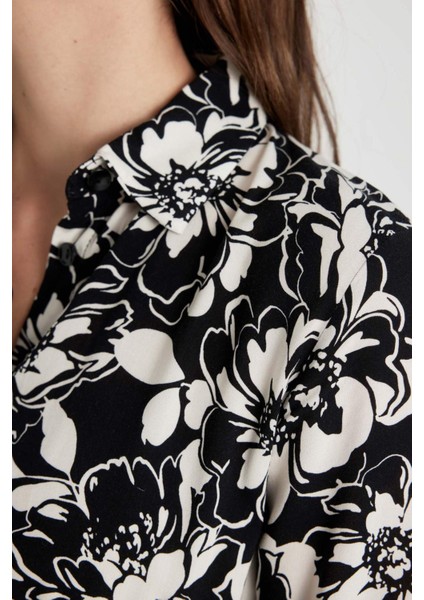 Gömlek Yaka Desenli Uzun Kollu Maxi Elbise B9008AX24SP