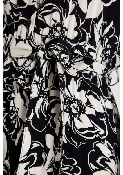 Gömlek Yaka Desenli Uzun Kollu Maxi Elbise B9008AX24SP