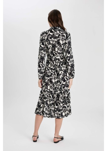 Gömlek Yaka Desenli Uzun Kollu Maxi Elbise B9008AX24SP