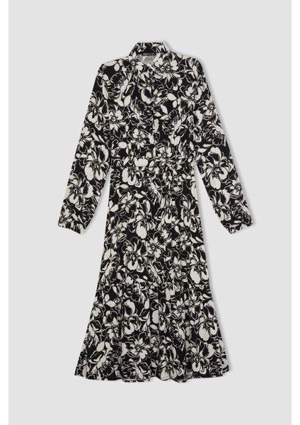 Gömlek Yaka Desenli Uzun Kollu Maxi Elbise B9008AX24SP