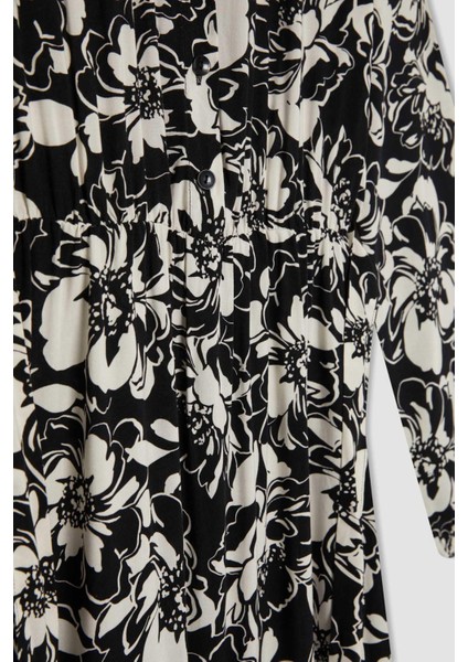 Gömlek Yaka Desenli Uzun Kollu Maxi Elbise B9008AX24SP