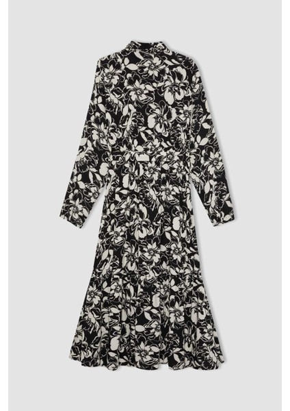 Gömlek Yaka Desenli Uzun Kollu Maxi Elbise B9008AX24SP