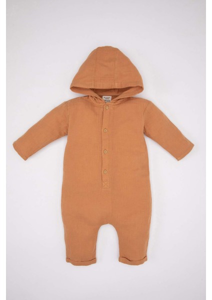 Erkek Bebek Yenidoğan Kapüşonlu Müslin Uzun Kollu Tulum B9650A524SP