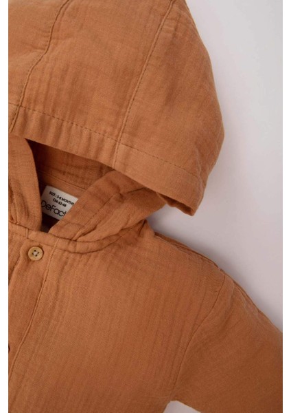 Erkek Bebek Yenidoğan Kapüşonlu Müslin Uzun Kollu Tulum B9650A524SP