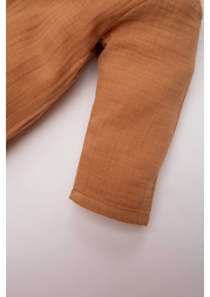 Erkek Bebek Yenidoğan Kapüşonlu Müslin Uzun Kollu Tulum B9650A524SP