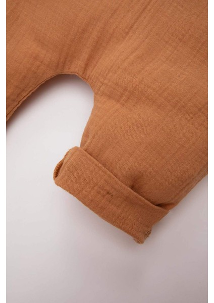 Erkek Bebek Yenidoğan Kapüşonlu Müslin Uzun Kollu Tulum B9650A524SP