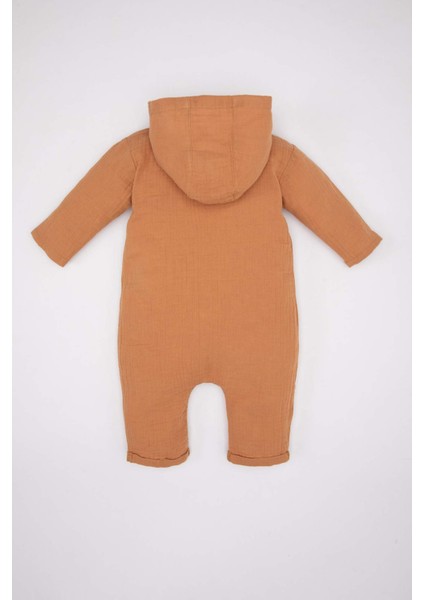 Erkek Bebek Yenidoğan Kapüşonlu Müslin Uzun Kollu Tulum B9650A524SP