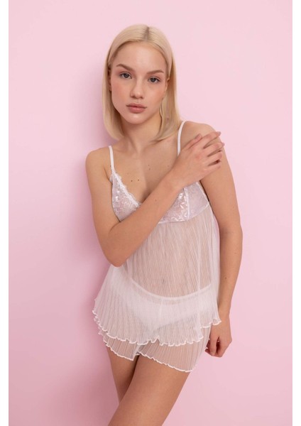 Bridal Dantel Beyaz Askılı Pijama Üstü-Fall in Love B0208AX24SP