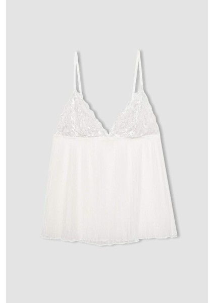 Bridal Dantel Beyaz Askılı Pijama Üstü-Fall in Love B0208AX24SP