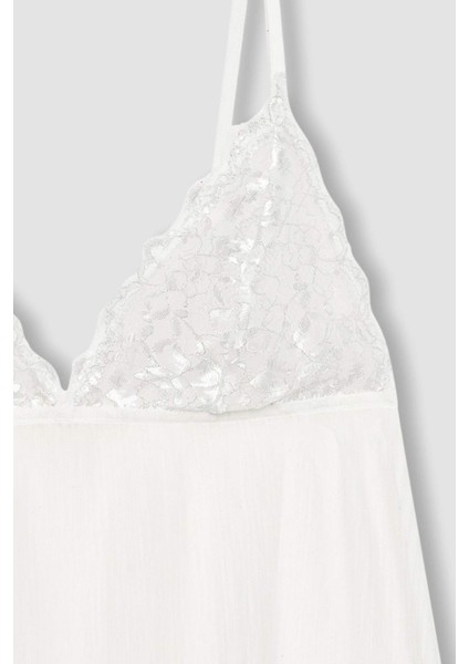 Bridal Dantel Beyaz Askılı Pijama Üstü-Fall in Love B0208AX24SP