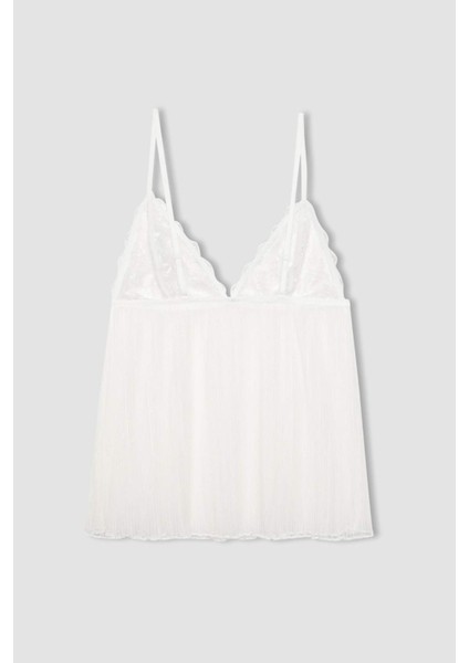 Bridal Dantel Beyaz Askılı Pijama Üstü-Fall in Love B0208AX24SP