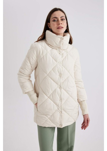 Su İtici Uzun Şişme Mont Dik Yaka Kapitoneli Çıtçıtlı Cepli Hafif C0489AX24SP