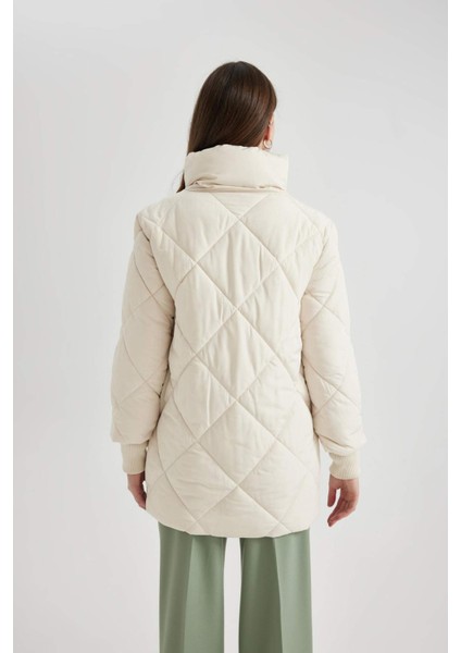 Su İtici Uzun Şişme Mont Dik Yaka Kapitoneli Çıtçıtlı Cepli Hafif C0489AX24SP