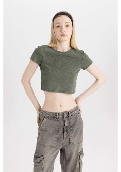 Coool Fitted Yıkamalı Soluk Efektli Basic Düz Kısa Kollu Tişört